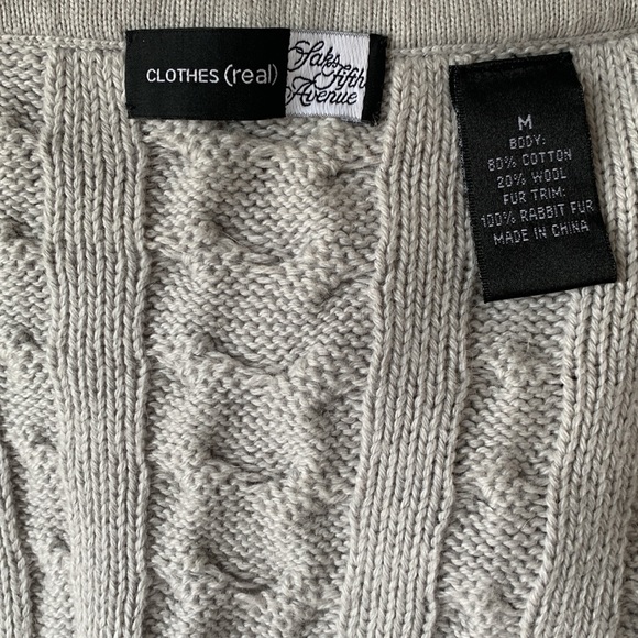 Saks Fifth Avenue Clothes (real) Cotton/Wool Blend Vest with Rabbit Fur Trim - Picture 5 of 7